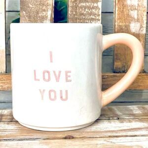 New Newclassic White with Pink Letters I LOVE YOU Graphic Glossy Ceramic Mug